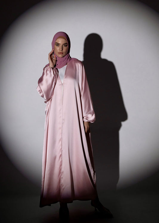 Shine Satin Abaya - Pink