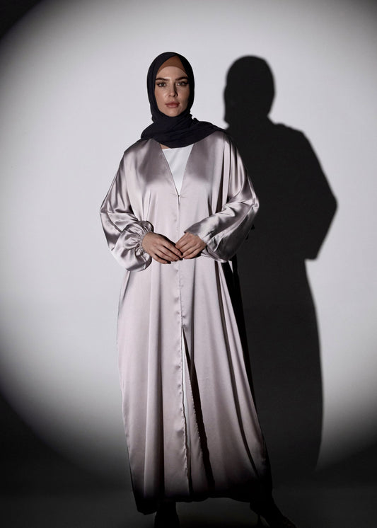 Shine Satin Abaya - Silver