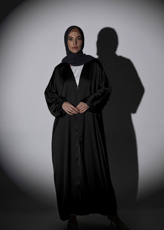 Shine Satin Abaya - Black