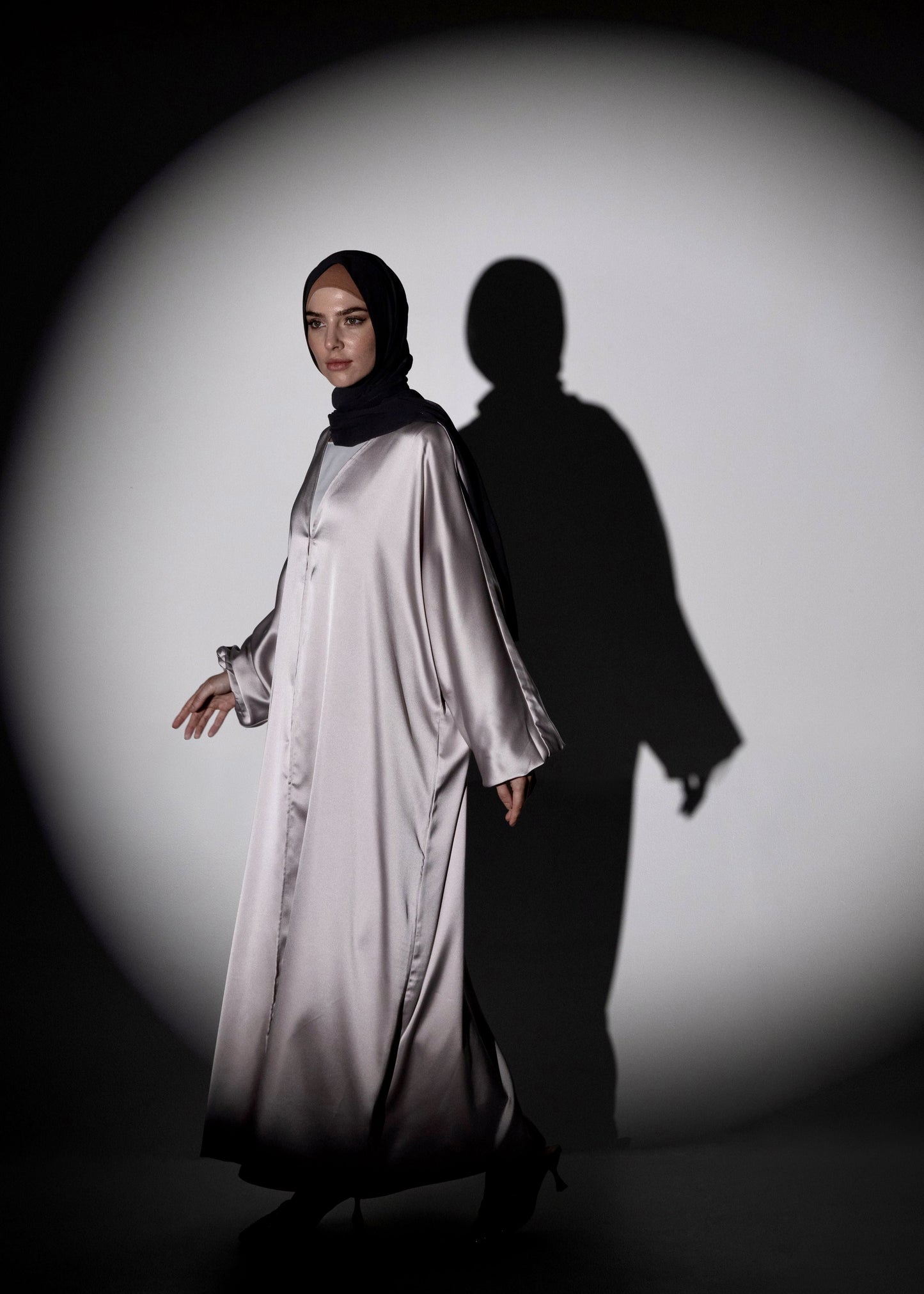 Shine Satin Abaya - Silver