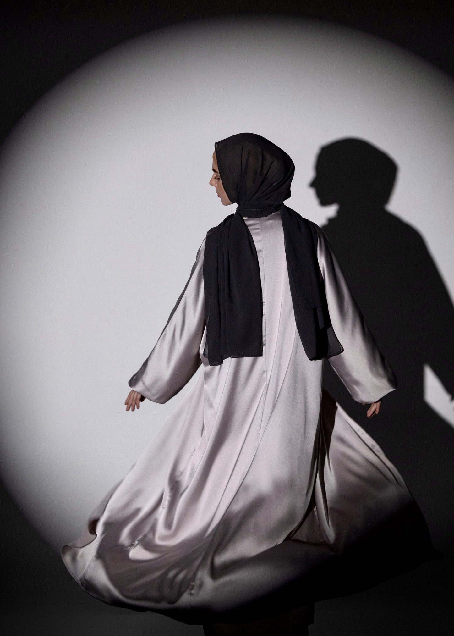 Shine Satin Abaya - Silver