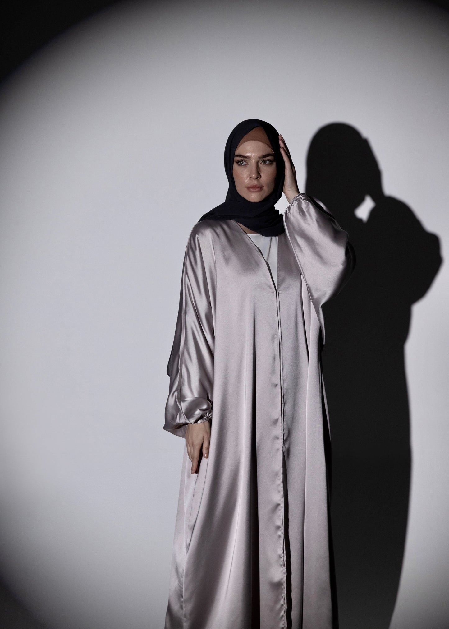 Shine Satin Abaya - Silver