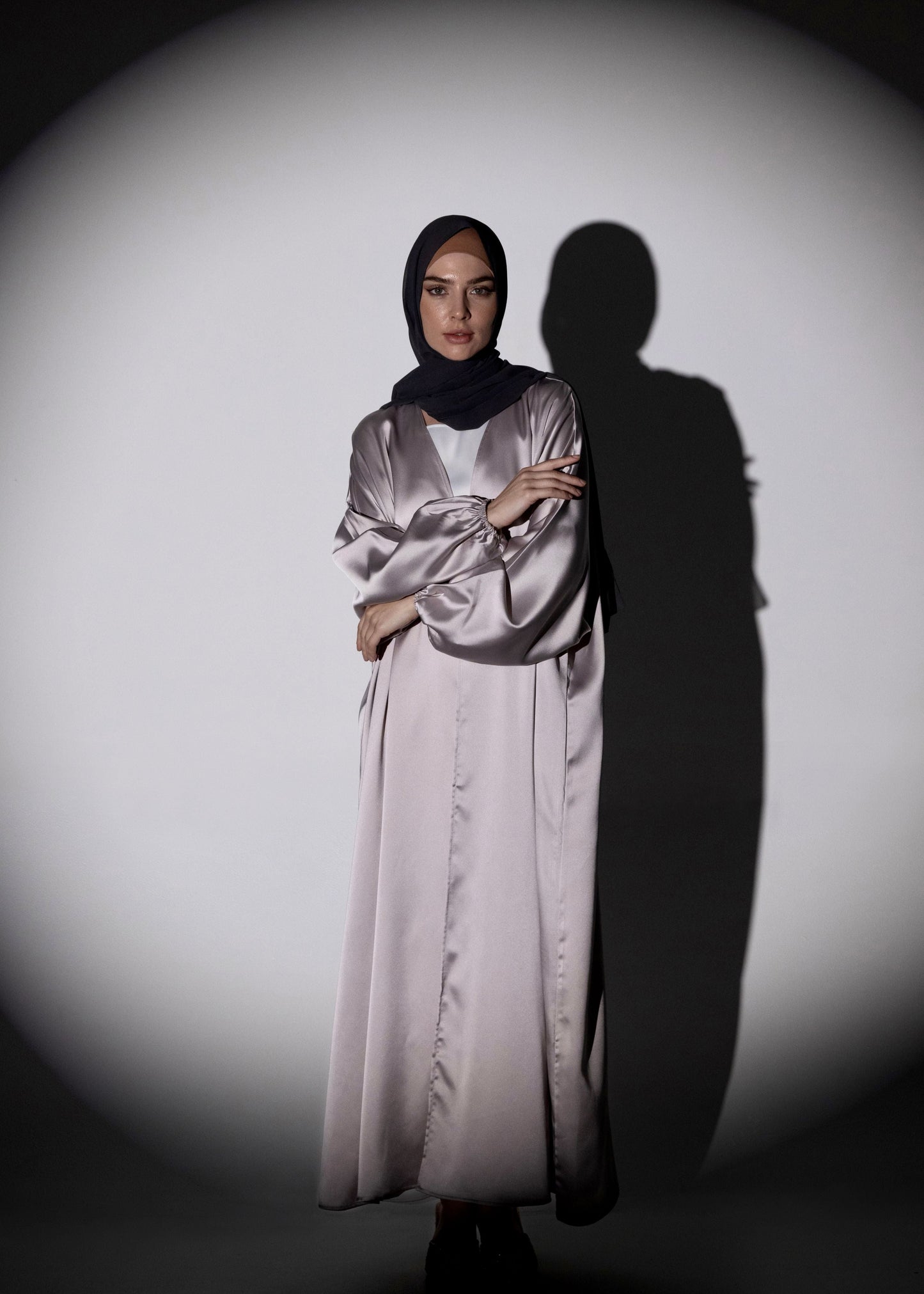 Shine Satin Abaya - Silver