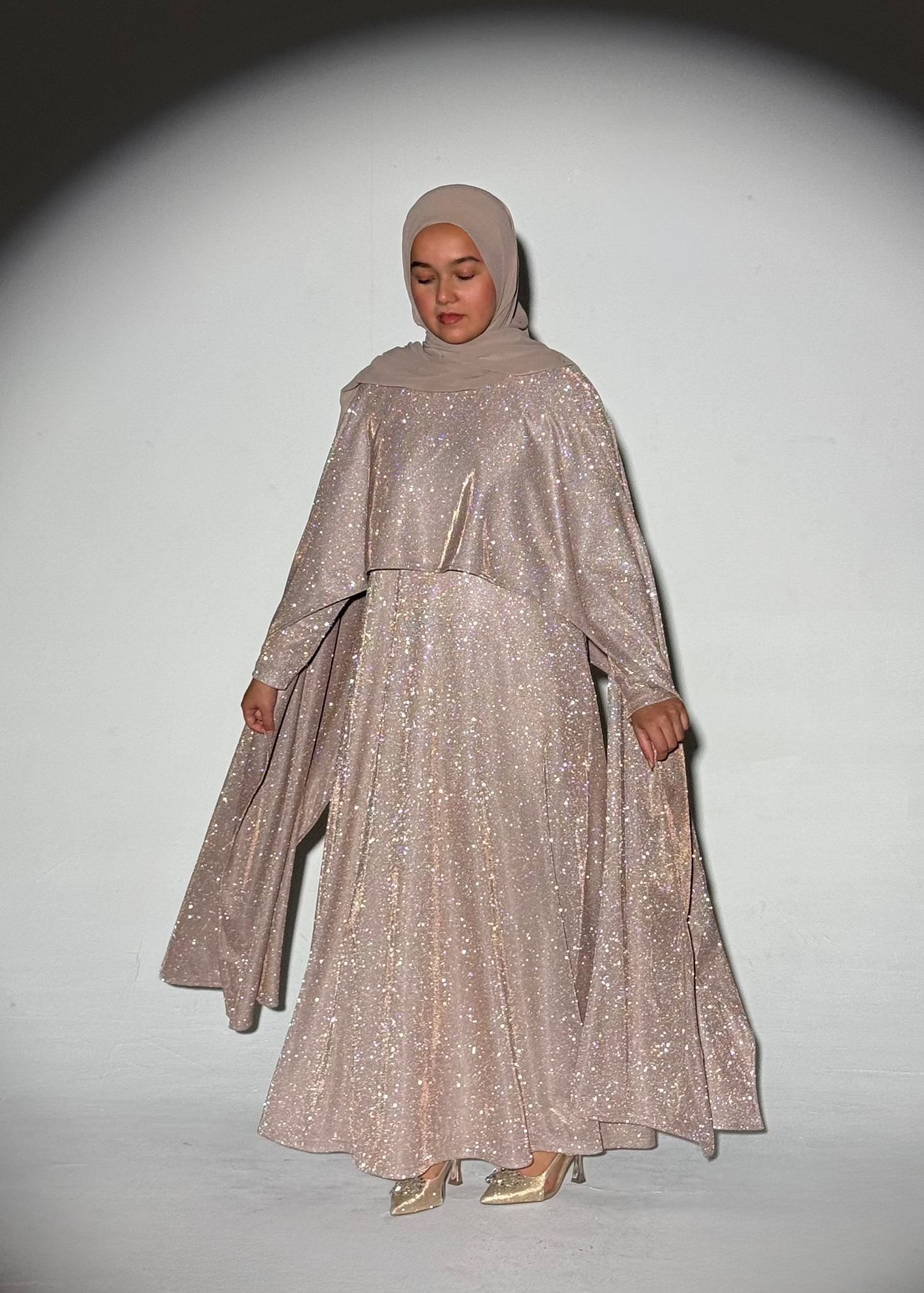 Noura Glitter Cape Dress - Gold
