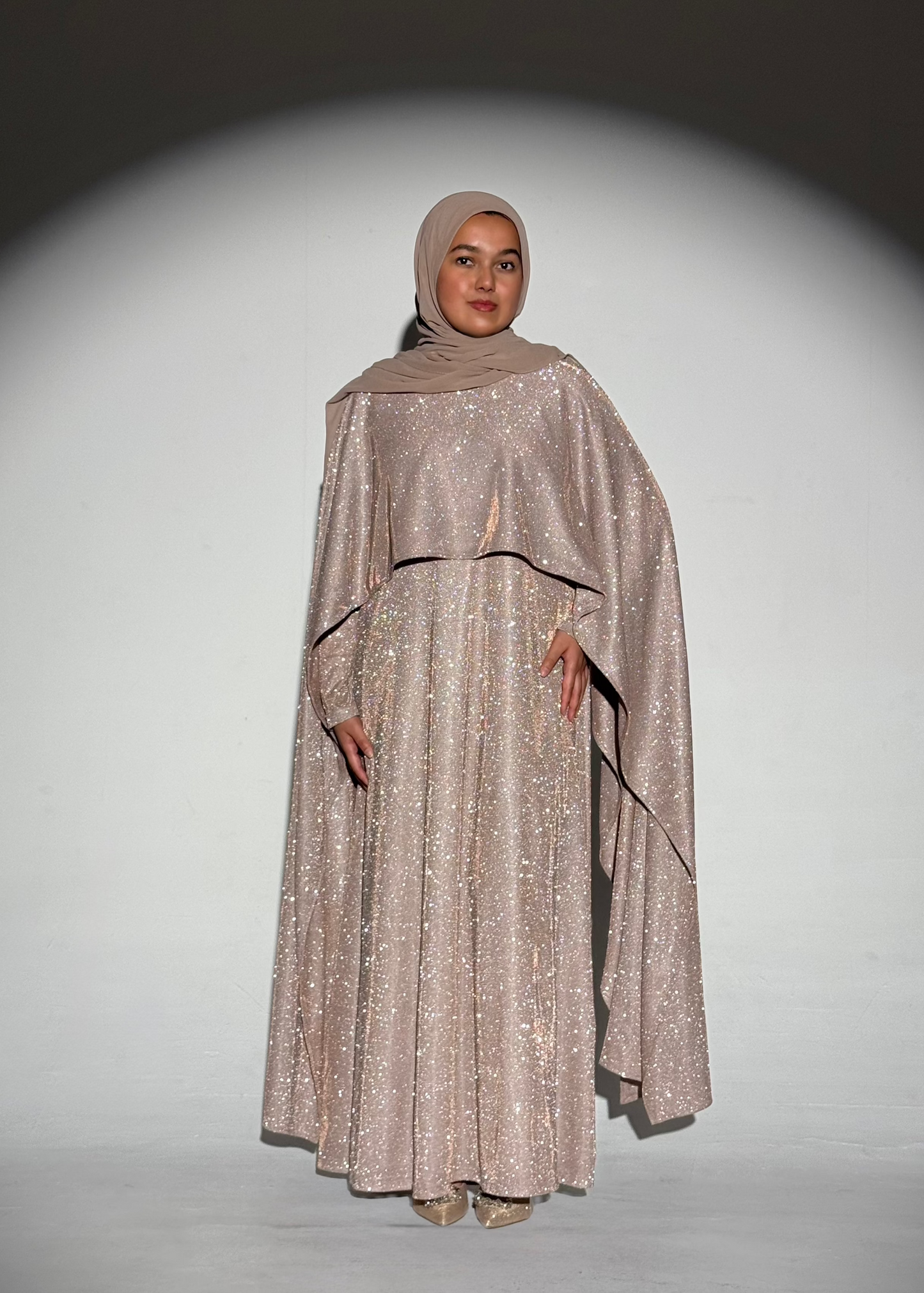 Noura Glitter Cape Dress - Gold