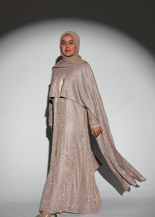 Noura Glitter Cape Dress - Gold