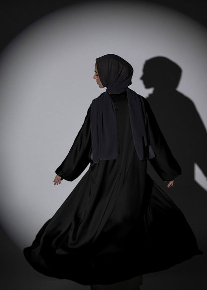 Shine Satin Abaya - Black