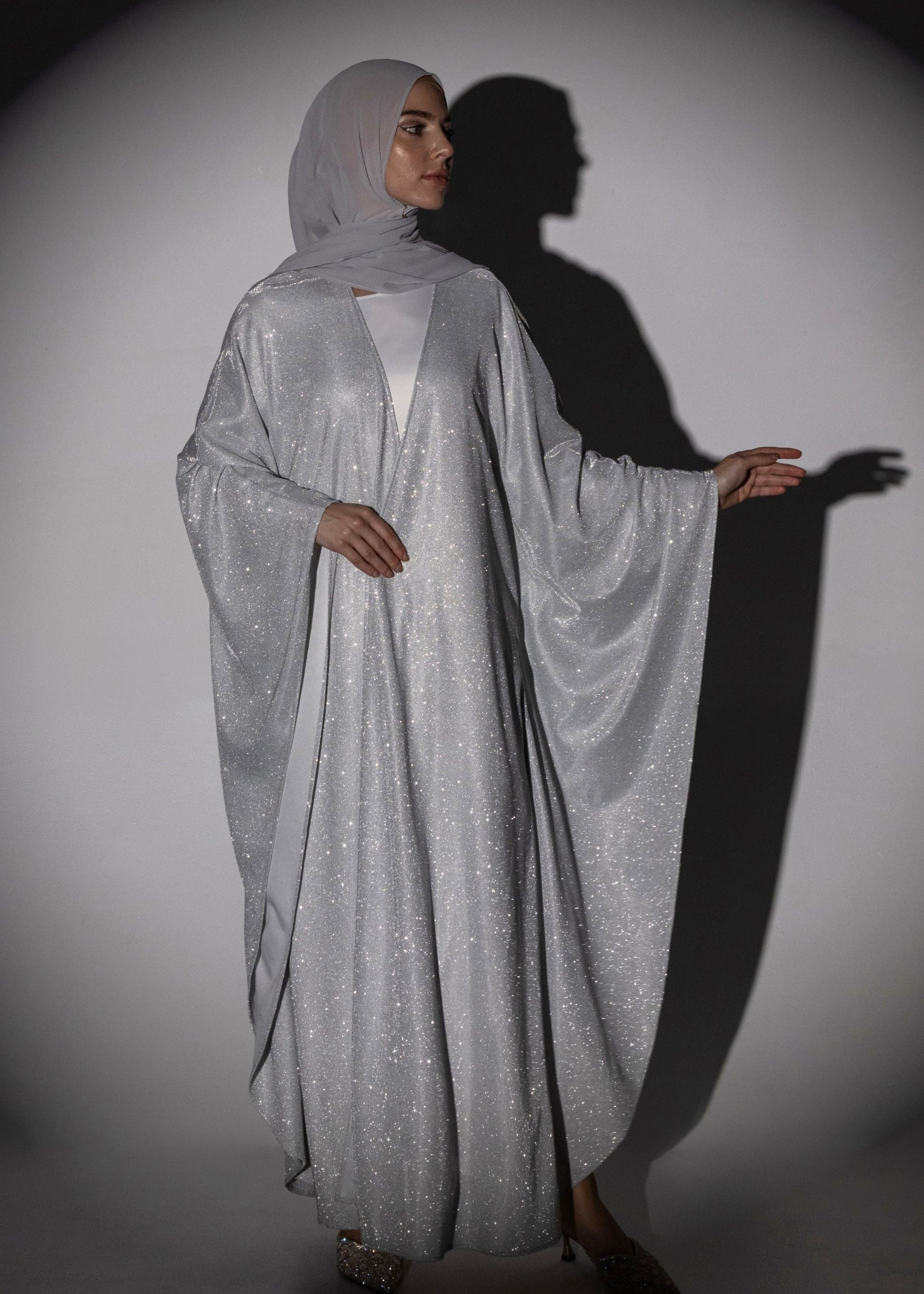 Sparkle Glitter Abaya - Silver Hayabti Sparkle Glitter Abaya - Silver Hayabti