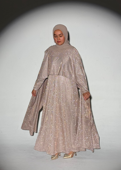 Noura Glitter Cape Dress - Gold