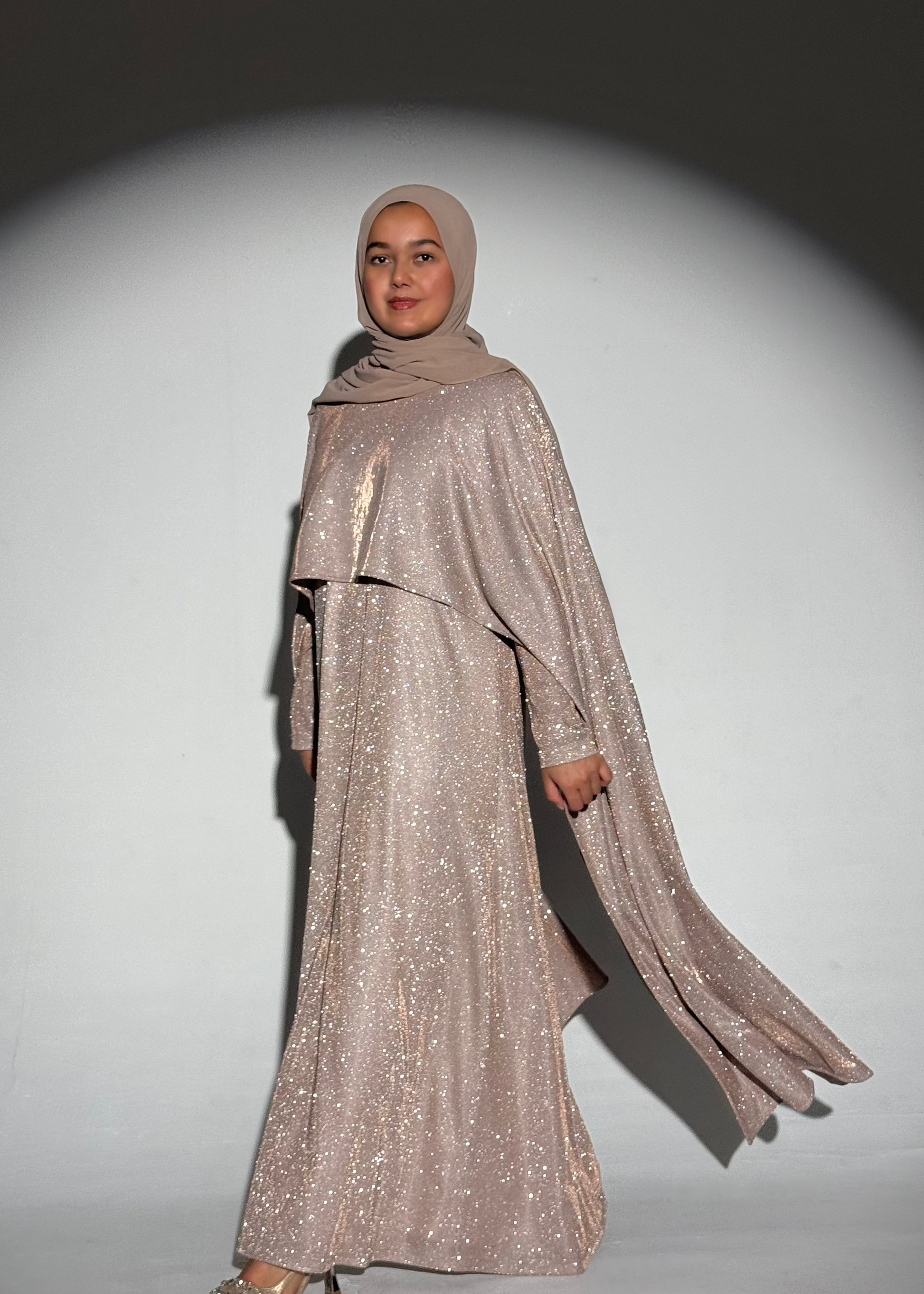 Noura Glitter Cape Dress - Gold Hayabti Noura Glitter Cape Dress - Gold Hayabti