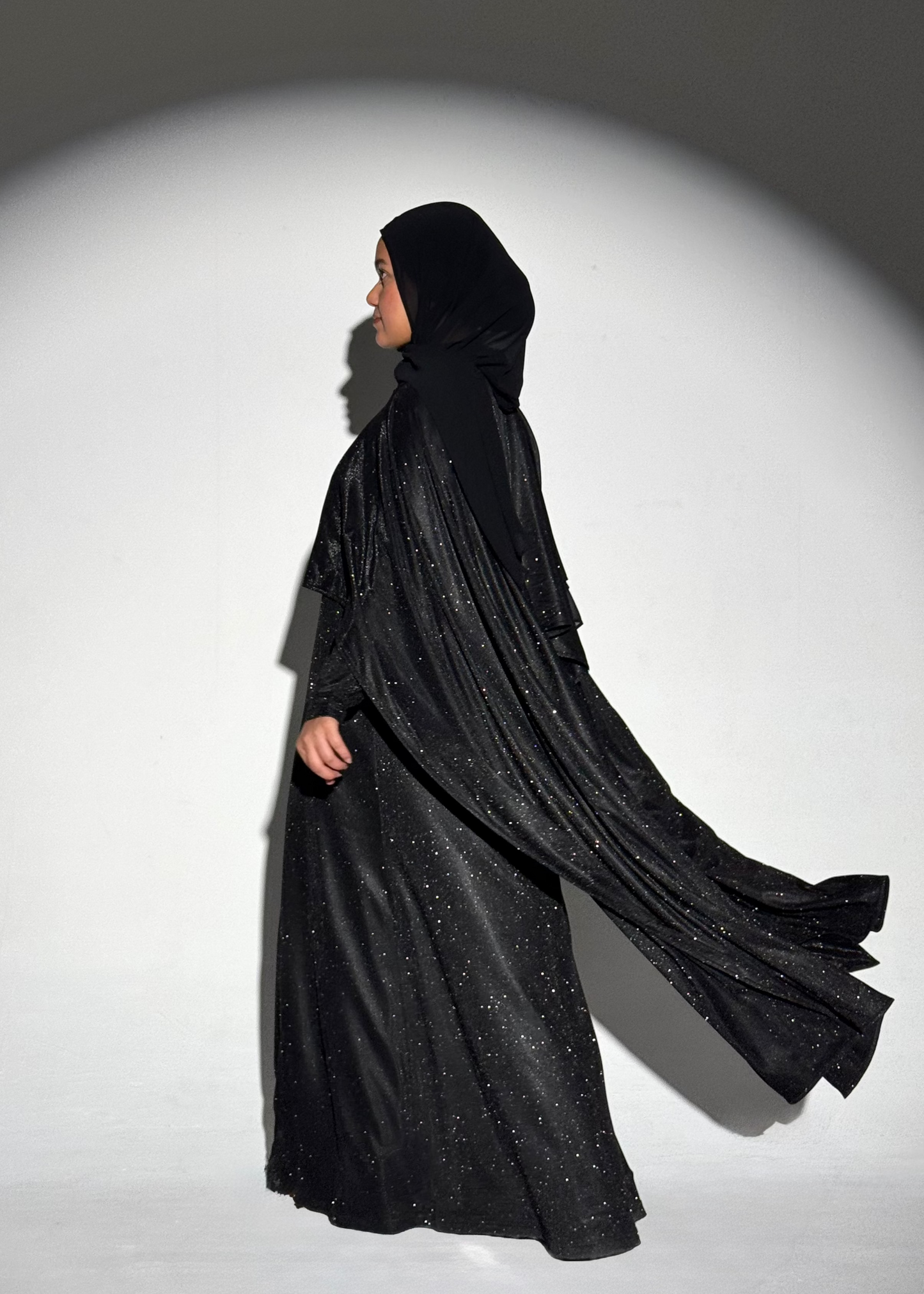 Noura Glitter Cape Dress - Black