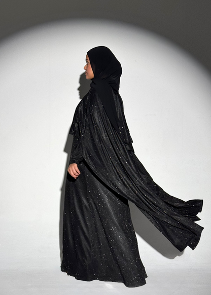 Noura Glitter Cape Dress - Black