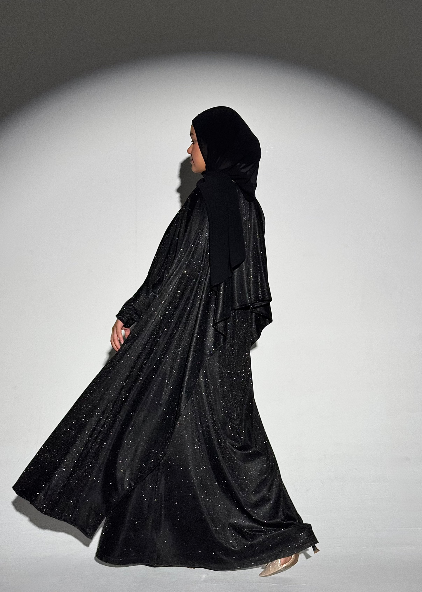 Noura Glitter Cape Dress - Black