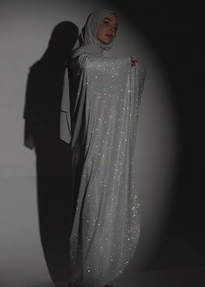 Sparkle Glitter Abaya - Silver